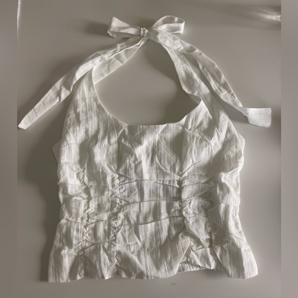 White Halter Tie Ruched Women’s Top